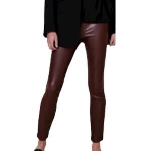 NWT Express Faux Leather Leggings Pull On Pants in Burgundy Wine Size XS